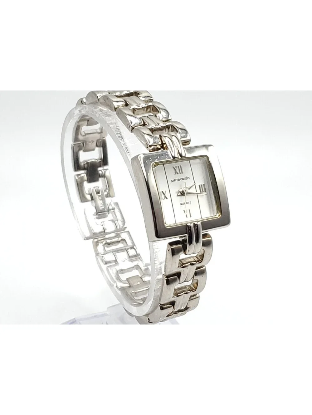 Pierre Cardin Quartz Watch  Women New Battery Silver Tone Square White Dial 21mm